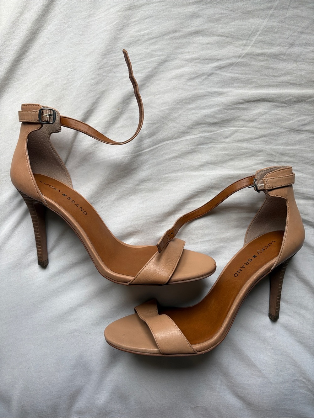 Lucky Brand Beige/Tan Ankle-Strap Stiletto Sandals